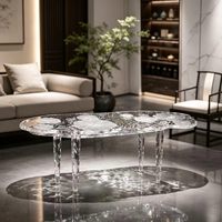 Table basse en acrylique haut de gamme Heyun, design feuille de lotus transparente, pour hôtel, villa, salon, salle d'exposition, hall d'entrée.