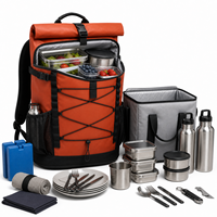 Sac à dos isotherme pour pique-nique, orange, imperméable, ensemble de camping avec vaisselle, bouteilles, sac isotherme pour la randonnée en plein air