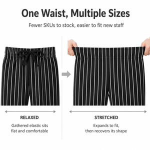 Pantalon de Chef Unisexe à Taille Élastique Ample pour Restaurant et Cuisine, Rayures Noires et Blanches Pied-de-Poule, en Polycoton, Uniforme de Chef Personnalisable - Product Image 5