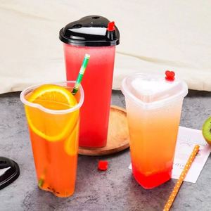 Hot 500ml 700ml Heart Shaped Cold <b>Drinking</b> Boba Bubble Tea Disposable PP <b>Plastic</b> clear <b>Cups</b> - Product Image 1
