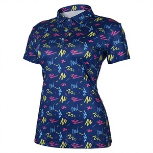<b>Women's</b> Custom Logo Printed Eco-Friendly 4 Way Stretch Breathable V-neck Slim Fit Golf Design T-Shirt Silk/Cotton Button Bead - Product Image 1