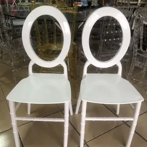 Ucuz yeni tasarım fantezi tiffany yuvarlak geri otel ziyafet açık beyaz plastik chiavari düğün sandalyesi