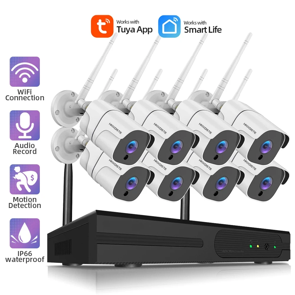 Security Camera System Wireless WiFi 8 Channel 1080P NVR 8PCS 1080P 2.0MP CCTV WI-FI IP Cameras for Homes Surveillance Cam CC502