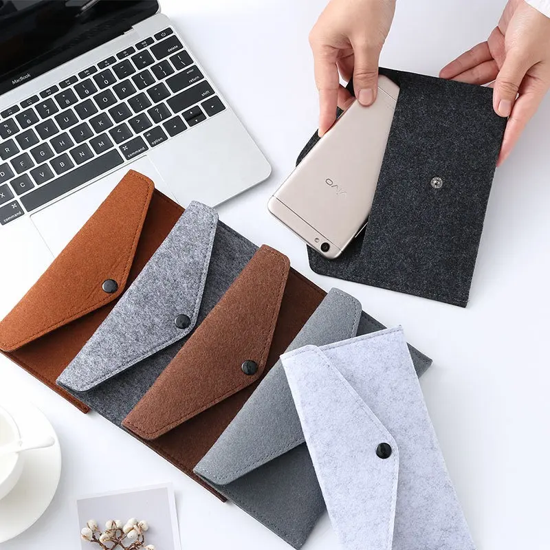 Felt Fabric Jewelry Pouch Sunglasses Organizer Smart Phone Case Envelope Packaging Felt Pouch with Button Closure