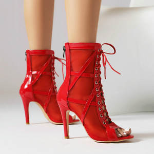 Белые латинские танцевальные туфли 9,5 см с рыбьим носком, ажурные джазовые Бальные Бесплатные танцевальные ботинки для женщин - Product Image 5