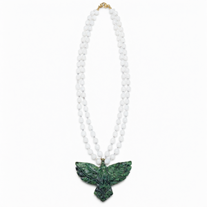 Collier Mala en perles de sélénite avec pendentif Phénix en zoïsite - Embrassez le renouvellement et la transformation - Product Image 2