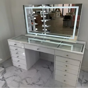 <span class=keywords><strong>Tocador</strong></span> <span class=keywords><strong>de</strong></span> Maquillaje Moderno <span class=keywords><strong>de</strong></span> Roble Personalizable para Mujer, Diseño Plegable, Luces LED Regulables, Panel <span class=keywords><strong>de</strong></span> Espejo Coiffeuse para Dormitorio - Product Image 4