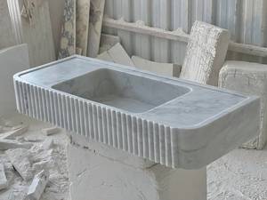 Lavabo Flotante de Mármol Natural de Lujo, Lavabo Integrado de Piedra, Encimera de Baño Acanalada Montada en la Pared, Personalizado OEM ODM - Product Image 5