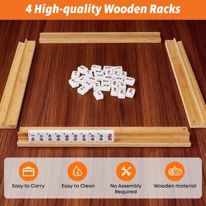Supports de Mahjong portables en bois avec poussoirs – Supports de tuiles en bois tout-en-un pour jeux de Mahjong américain - Product Image 5