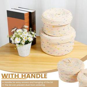 Panier de rangement décoratif en corde de coton tressée, écologique et moderne, avec couvercle, grande capacité, organisateur de bureau et multi-usages - Product Image 3