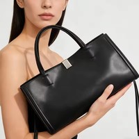 Tas Tote Persegi Panjang Kulit Asli Minimalis Wanita Tali Selempang Dapat Dilepas Tas Tangan Komuter Kantor Bisnis Kapasitas Besar
