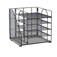 Organisateur de documents de bureau rectangulaire minimaliste à cinq niveaux en fer coulissant A4, noir/blanc/rose, pour l'organisation transfrontalière