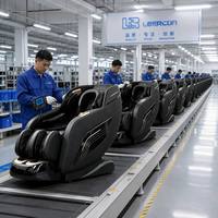 Sillón de Masaje LEERCON Negro Mate con Detalles Dorados, Reposapiés con Seis Bolsas de Aire, Reposacabezas Acolchado en Forma de Herradura, Lujo para el Hogar