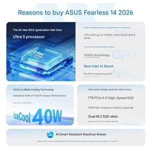 Portátil Nuevo <span class=keywords><strong>ASUS</strong></span> <span class=keywords><strong>Vivobook</strong></span> 14 2026 3.ª Generación Ultra5 AI Ultradelgado 1.25kg 16G/32G 1TB con Pantalla de 14" 2560*1600 144Hz - Product Image 4