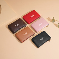 Porte-monnaie zippé portable en cuir PU fin fait main pour femme, anti-vol, pour cartes et espèces - Vente en gros