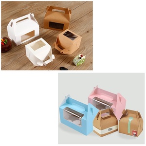 Boîte à gâteaux en papier Kraft jetable, emballage de poignée Portable, boîte à Dessert de boulangerie, vente en gros, fenêtre transparente personnalisée - Product Image 2
