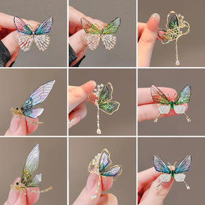 Borboleta esmeralda High-end broche pinos zinco liga requintado franjadas libélula acessório exclusivo personalização - Product Image 2