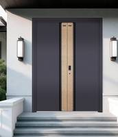 Porte d'entrée en aluminium sur mesure, gravure nuage paysage doré moderne, double isolation thermique de luxe, porte d'entrée exclusive pour projet