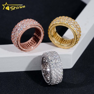 Vượt Qua Kim Cương Tester Hip Hop Đồ Trang Sức 925 Bạc 3 Hàng Đá Hoàn toàn Iced Eternity VVS Kim Cương Moissanite Iced out Ban Nhạc Nhẫn - Product Image 1