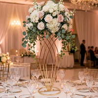 Support floral en métal doré, centre de table de mariage, vase géométrique pour décoration de table, événement, réception, allée centrale