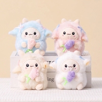 En gros, Mini jouets en peluche mignons en forme de mouton de dessin animé, avec fleur, OEM, logo personnalisé, pour cadeau promotionnel