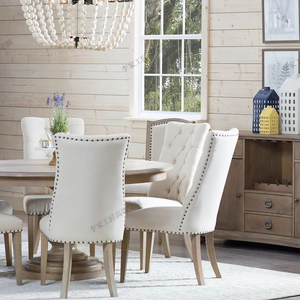 Bộ bàn ăn gỗ nguyên khối kiểu Mỹ với ghế, thiết kế cổ điển Pháp, bàn tròn gỗ sồi, đồ nội thất cổ điển cho nhà ở, 6 chỗ ngồi, dùng làm đồ nội thất lối vào - Product Image 6