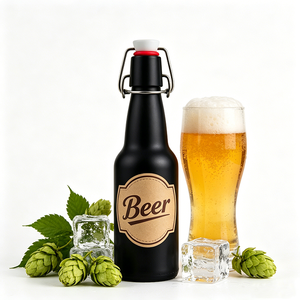 <span class=keywords><strong>Precio</strong></span> de Fábrica al por Mayor, Botella de Vidrio Transparente <span class=keywords><strong>Azul</strong></span> Verde Ámbar Mate Negro Blanco de 330 ml y 10 oz para Cerveza, Jugo, Refrescos y Bebidas - Product Image 3