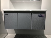 WJL 110CM Meuble-lavabo mural moderne en céramique pour hôtel, facile à nettoyer, résistant à l'humidité, avec miroir éclairé et armoire de toilette intégrée