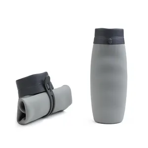 Fabrika üst satıcı taşınabilir BPA ücretsiz katlanabilir spor su ısıtıcısı açık kamp 600ml silikon katlanır şişe