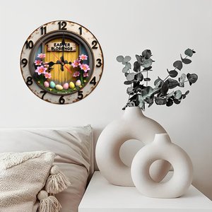 Round Wooden Wall <b>Clock</b> 25x25cm Hollow Silent Non Ticking Home Decor Art - Product Image 4