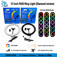 Anneau lumineux RGB de 13 pouces, 2700-7000K, 3 températures de couleur réglables, 18 effets lumineux RGB, lumière vidéo pour la photographie vidéo