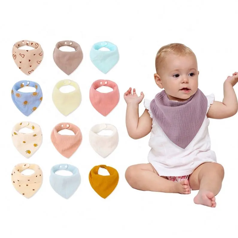 Adjustable Baby Bibs Muslin Newborn Solid Color Soft Triangle Towel Burp Cloth Feeding 100% Cotton Baby Bandana Drool Bibs
