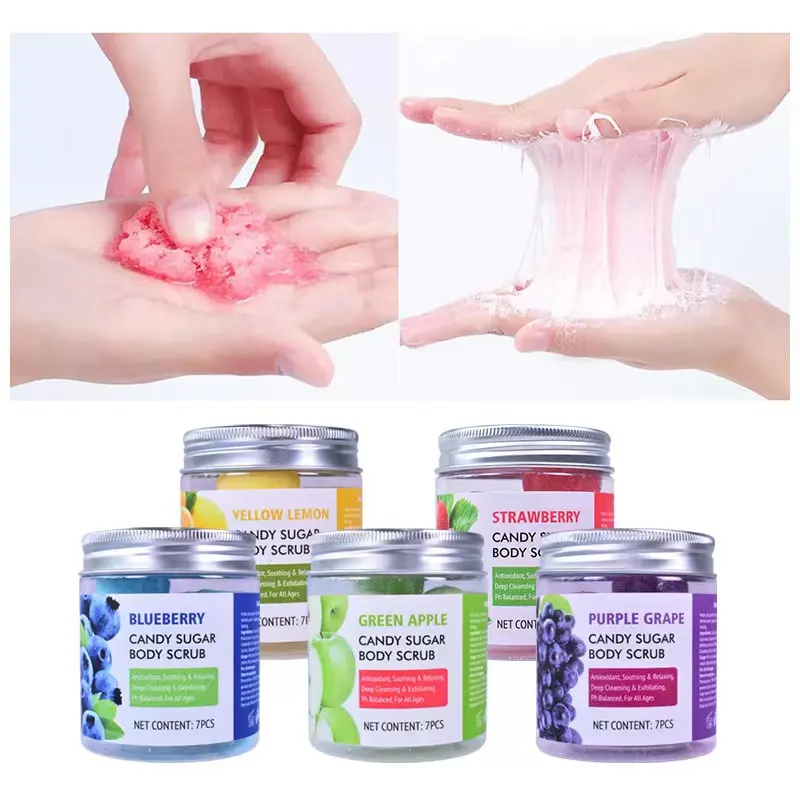 Wholesale Natural Vegan Fruit Deep Cleaning Whitening Exfoliating Facial Body Foaming Cubes Ball Sugar Body Scrub skin care