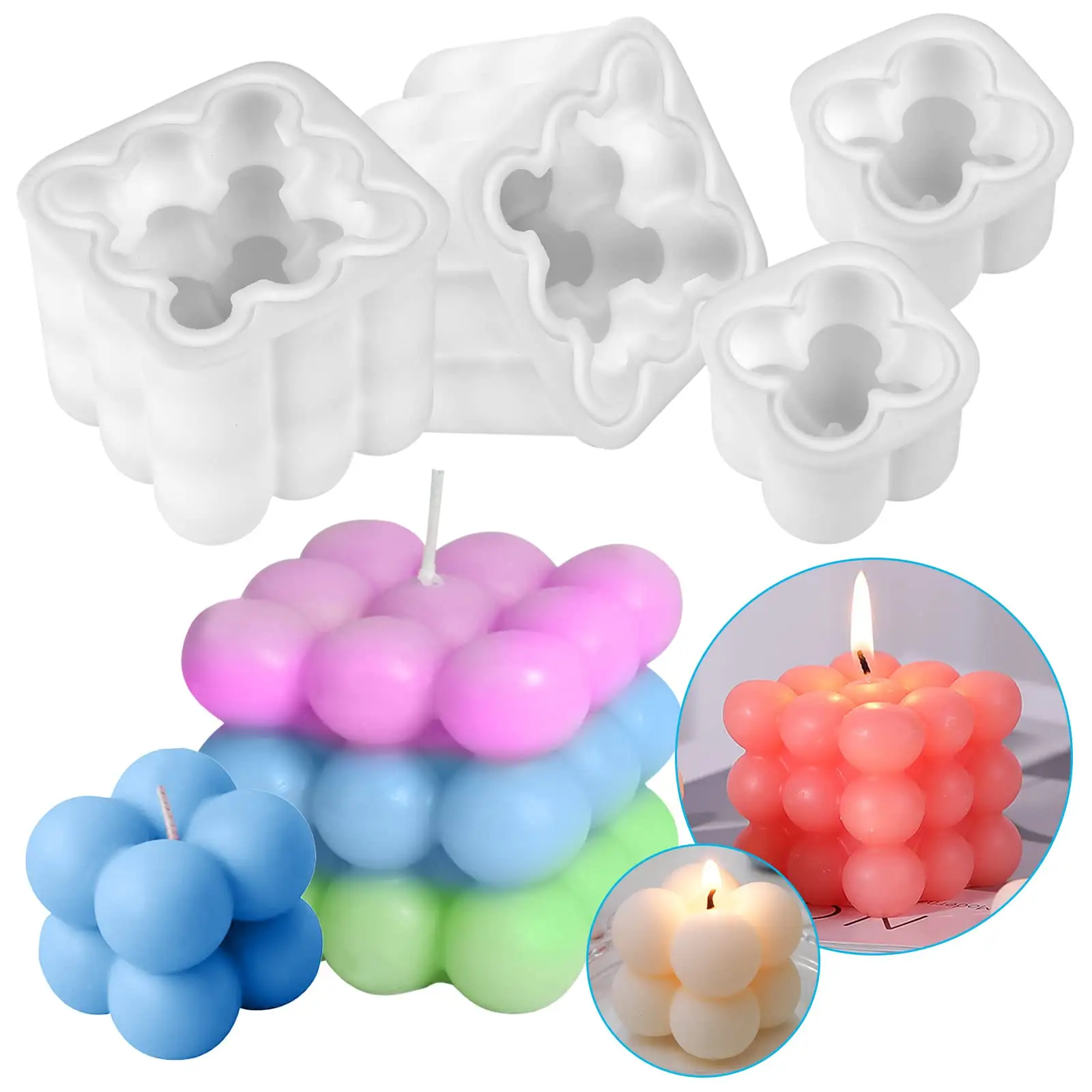 2024 Bán Hàng Nóng 3D Sáp Đậu Nành Bóng Bong Bóng Nến Khuôn Silicone Cube Khuôn Handmade Xà Phòng Cho Nến