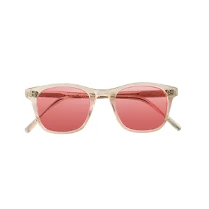 Designer Authentic Square Clear Frame Polarized Women Pink Acetate Sunglasses