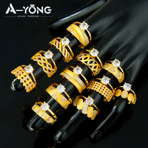 Anelli di Matrimonio alla Moda con Zirconia Cubica, Placcati in Oro 18k, <span class=keywords><strong>Gioielli</strong></span> di Lusso <span class=keywords><strong>per</strong></span> Coppie Stile Dubai <span class=keywords><strong>per</strong></span> Uso Quotidiano e Feste - Product Image 2