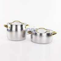 AXA Batterie de cuisine 3 pièces en acier inoxydable martelé à trois épaisseurs, batterie de cuisine professionnelle à induction, passe au four et au lave-vaisselle