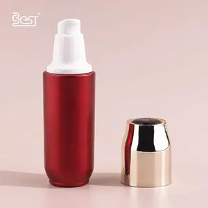 Serie madura de lujo de gama alta Envase cosmético rojo mate Botella de vidrio de suero de loción de 40ml con bomba y tapa de aluminio dorado