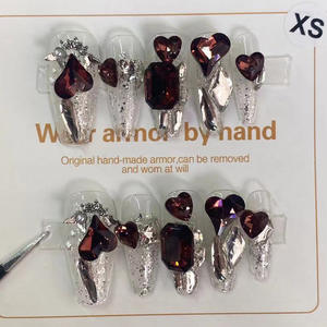 Sfusi su misura 10 pezzi premium di alta qualità fatto a mano strass XS S <span class=keywords><strong>M</strong></span> <span class=keywords><strong>M</strong></span> <span class=keywords><strong>M</strong></span> stampa sulle unghie dito francese fatto a mano finti unghie - Product Image 6