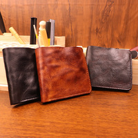 Dompet Kulit Asli Buatan Tangan Vintage 2026 untuk Pria, Tempat Kartu & Dompet Koin Bergaya Retro