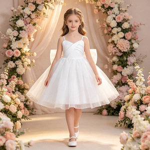 MQATZ Vestidos de Fiesta para Niñas Estilo Europeo y Americano, Vestidos Blancos con Tirantes y Lazos Grandes - Product Image 4