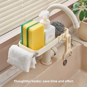Support de rangement en <span class=keywords><strong>plastique</strong></span> sur pied pour torchons, éponges et savon, avec égouttoir, pour évier de cuisine et salle de bain - Product Image 4