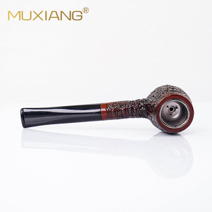MUXIANG Wood Smoking Pipe Bent Type Resin Carved Acrylic Handle Tobacco Pipe Gift - Product Image 4