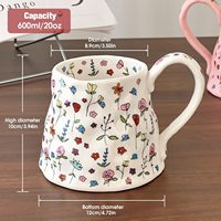 Große Keramik-Kaffeetasse Niedliche Blumenmuster Handgefertigt Übergroß Mikrowellengeeignet 20oz Mädchenhaft Rosa Damen Muttertag Weihnachten Neuheit Teetasse