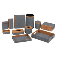 Ensemble d'organisateurs de bureau modernes en cuir PU gris, accessoires de bureau, plateau, porte-mouchoirs, boîte à tiroirs, fournisseur en gros