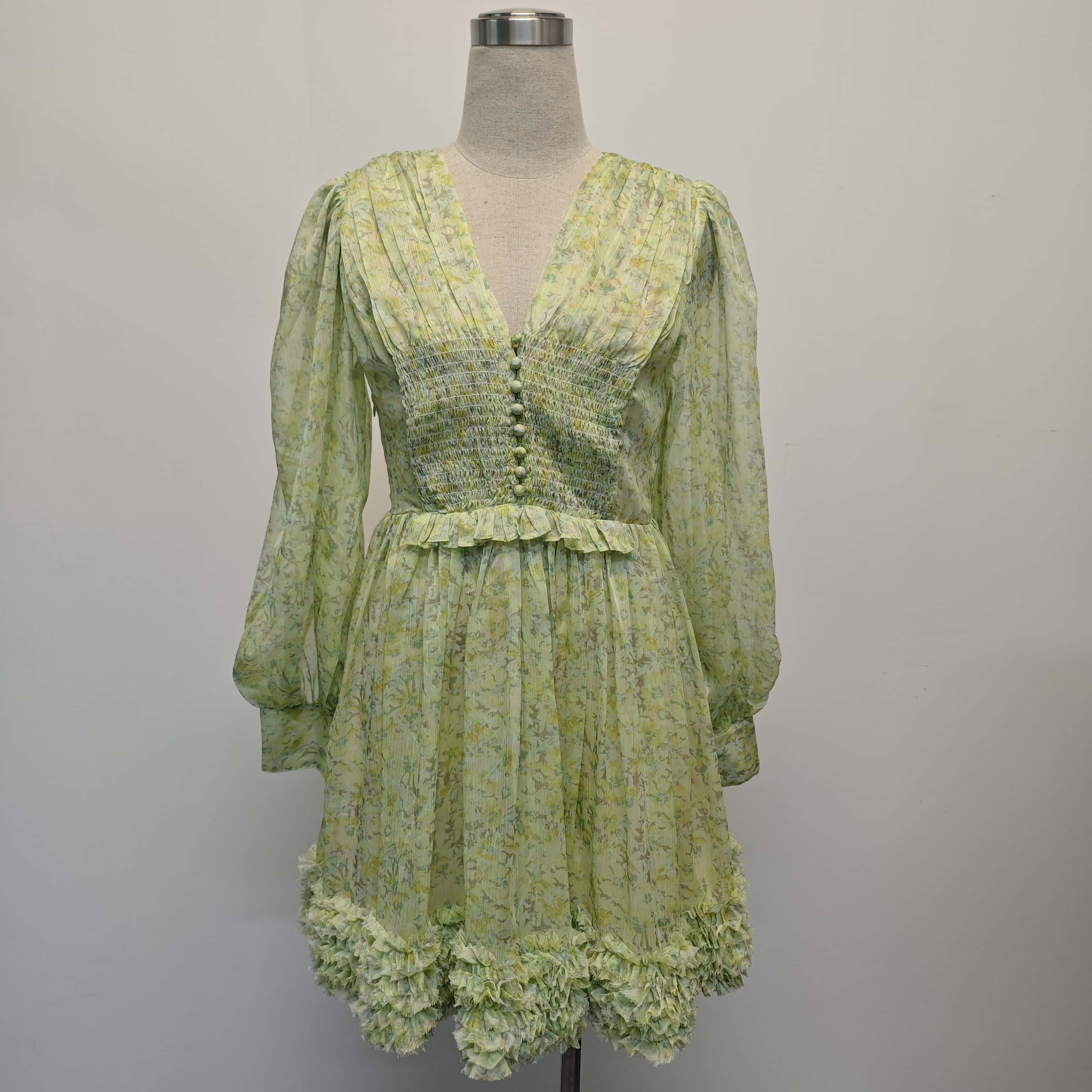 Elegant Green Spandex Floral Dress for Women-V-Neck with Ruched Details Plain Dyed Flowy A-Line for Spring and Summer| Alibaba.com Elegant Green Spandex Floral Dress for Women-V-Neck with Ruched Details Plain Dyed Flowy A-Line for Spring and Summer| Alibaba.com