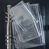 Pochette de classeur A5/A6/A7 en PVC transparent givré à paillettes, 3 couches, 2 poches, avec fermeture éclair ou sans, pour feuilles mobiles, organiseur de pochettes