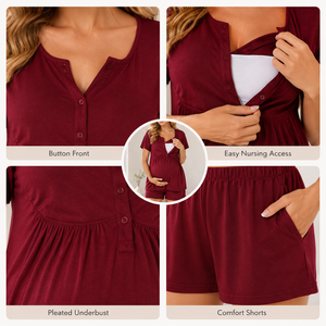 Maßgefertigtes Atmungsaktives Modal Kurzarm Umstandsmode Zweiteiliges <span class=keywords><strong>Set</strong></span> Schlafanzug Pyjama-<span class=keywords><strong>Set</strong></span> für Stillende Mütter - Product Image 5