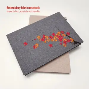 Cuaderno de libreta de lino con flores bordadas, cuaderno de tapa dura, único, 100%