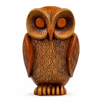 Sculpture en résine de hibou à motif de feuilles brunes, figurine d'oiseau texturée pour salon, bureau, étagère, table et décoration de maison